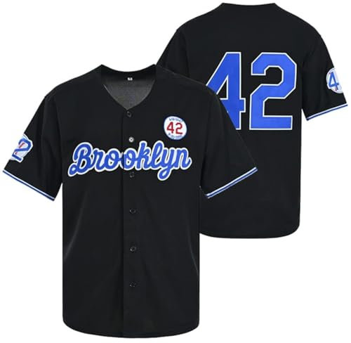 Madjus Herren Black Legend 42 Button Down Jersey Hipster Hip Hop Baseball Jersey Stitched, schwarz, Groß