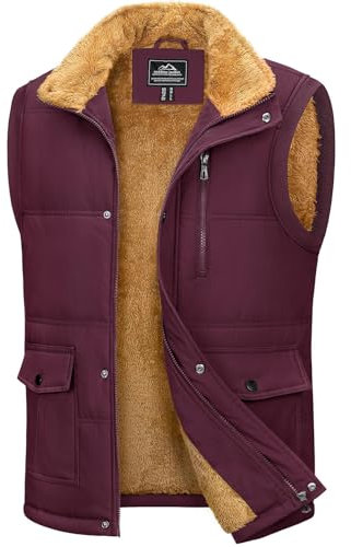 MAGCOMSEN Mens Body Warmers Gilet Jacket Workwear Vest Jacket with Pockets Winter Photography Vest Winter Jackets for Men Hiking Running Walking Outerwear Coats, Wine Red