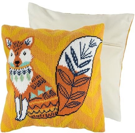 HI-TACK Trimits - Kit per cuscino a punto croce a punto croce, retro cuscino incluso, tela prestampata, filato e ago inclusi, 40 x 40 cm, volpe