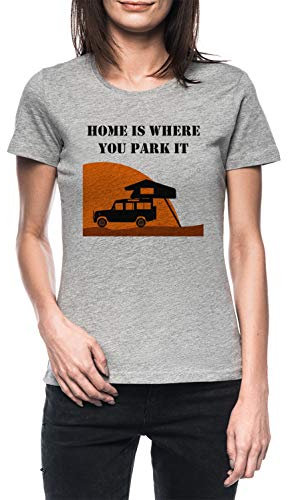 Home is - Defender 110 - Roof Tent Damen Grau T-Shirt Kurzarm Women's Grey T-Shirt XS