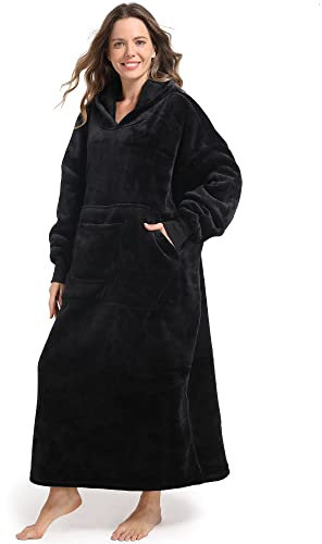 FUSSEDA Übergroße Tragbare Decke Sweatshirt, Super Dicke Warme Sherpa Fleece Kuscheldecke Hoodie mit Taschen und Ärmeln für Erwachsene und Kinder