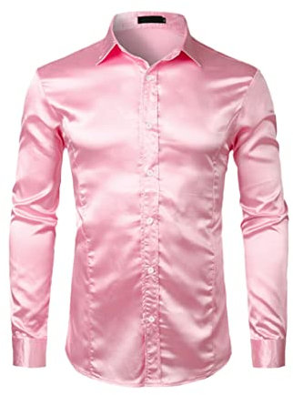 Chemise de luxe en satin de soie brillant pour homme Noir, rose, S