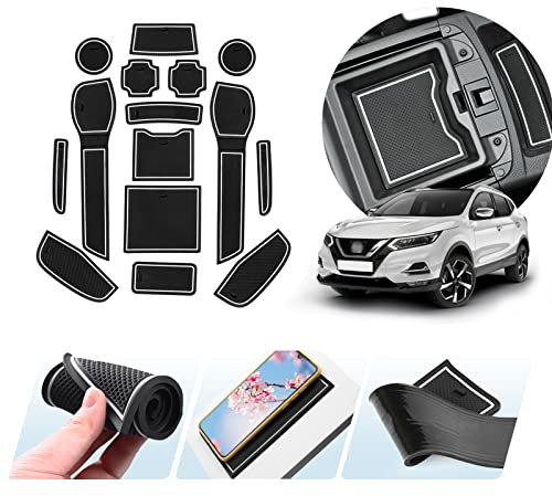 ZCLINKO Kompatibel mit Nissan Qashqai J11 SUV 2018-2021 Antirutschmatten Gummimatten Mittelkonsole Matten Getränkehalter Matte Aufbewahrungsbox rutschfeste Matte Türnaht Matten 15 stück (Weiß)