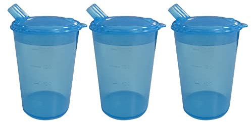 DR. BONE'S THERAPEUTICS 3 x Adult Convalescent Drinking Adult Sippy Cup/Feeding Cup/Beaker with Lip Spout Ideal for Those who Struggle with Solid Foods, Elderly, Less able (200ml) Blue
