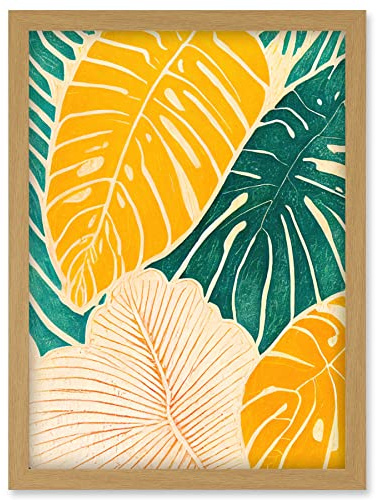 Doppelganger33 LTD Tropical Monstera Cheese Plant Leaf Boho Painting Artwork Framed Wall Art Print A4
