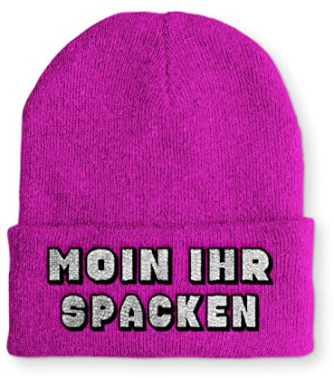 Moin ihr Spacken Statement Beanie Mütze für Damen und Herren, Farbe: Pink