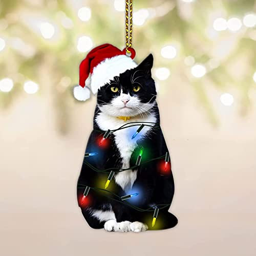 RYGRZJ Black Cat Christmas Ornament,Christmas Tree Xmas Trees Decorations,Car Hanging Ornaments Keepsake for Xmas Party Holiday Home Decor