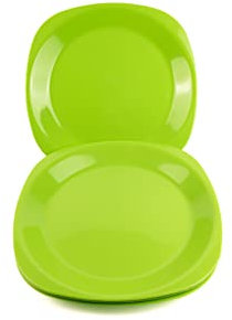 Buzztrove 4 Pcs Flat Unbreakable Plastic Plates | S/M/L for Kids, Outdoor Parties, Colorful Picnic | Eco-Friendly Reusable (Medium 23 x 23cm, Green)