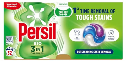 Persil 3 in 1 Bio Washing Pods Laundry Detergent Capsules, Recyclable Plastic-free Box (32 Washes), for a powerful clean 1st time
