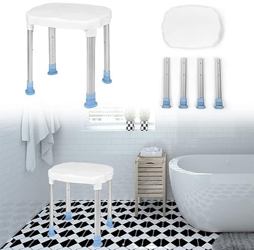 YUENFONG Duschhocker Badehocker Höhenverstellbar Duschstuhl Badestuhl, Anti-Rutsch Badsitz, Tragfähigkeit bis 150 kg, für die Pflege, Senioren(Modell A ohne Rückenlehne und Armlehnen)