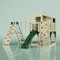 Rebo Outdoor Spielturm mit Wellenrutsche | Spielhaus aus Holz mit Kinderschaukel, Kletterwand, Kletternetz | Stabile Konstruktion, Weiches Gefühl in den Seilen