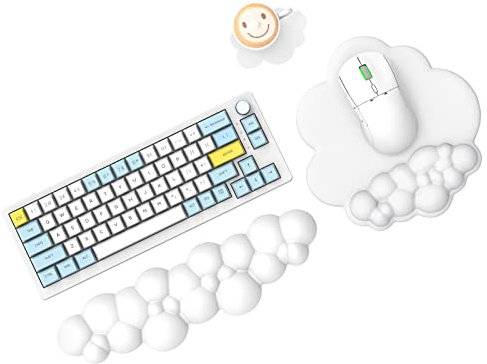 MAMBASNAKE Cloud Tapis de souris et support de repose-poignet pour clavier avec sous-verre, confortable coussin de poignet en mousse à mémoire de forme avec base antidérapante, ergonomique - Blanc