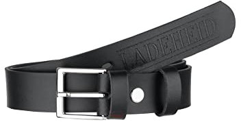 Ladeheid Kinder Gürtel Ledergürtel Mode Accessoire für Kinder Jungen Gürtel mit Schnalle 2,5 cm Breit K1D5 (Schwarz-1/Logo-2, 65 cm (Gesamtlänge 84 cm))