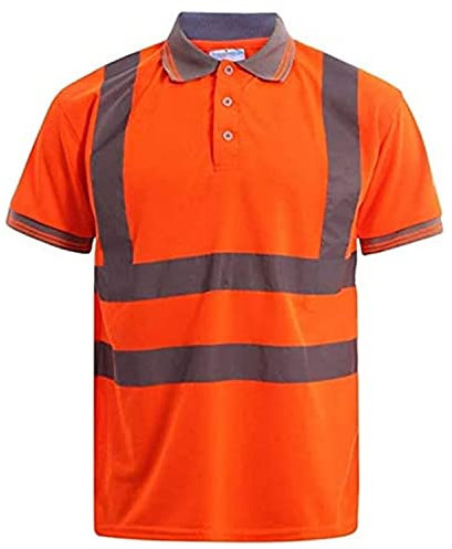 Inspire Me Hi Vis Polo Reflective Tape Stripe Security Safety Workwear Button Hi-Viz Visibility T-Shirt Lightweight Top (Orange, 5XL)