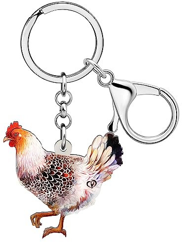 WEVENI Statement Acryl Floral Huhn Hahn Schlüsselanhänger Ringe Bauernhof Schmuck für Frauen Mädchen Tasche Charms Geschenke (Huhn K)