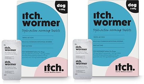 Itch - Worming Tablets for Dogs 3kg-19kg - 4 Tablets - Treats Roundworms, Tapeworms, Hookworms and Whipworms - Kills Worm Larvae