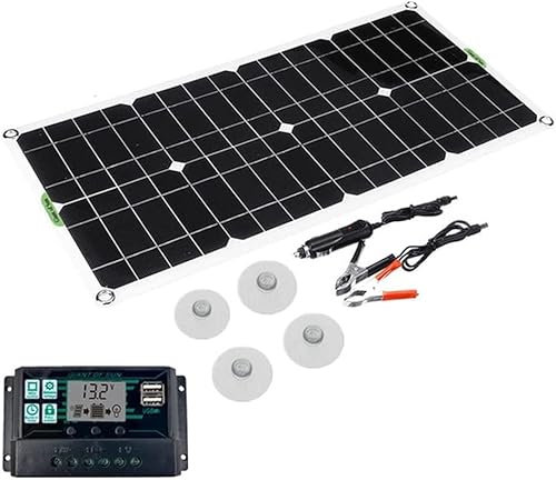 Kit de Panneau Solaire Kit De Panneau Solaire Flexible 100 W 12 V Module PV Monocristallin avec Contrôleur De Charge LCD 10 A + 4 Ventouses, for Maisons Mobiles, Voitures, Bateaux, Caravanes