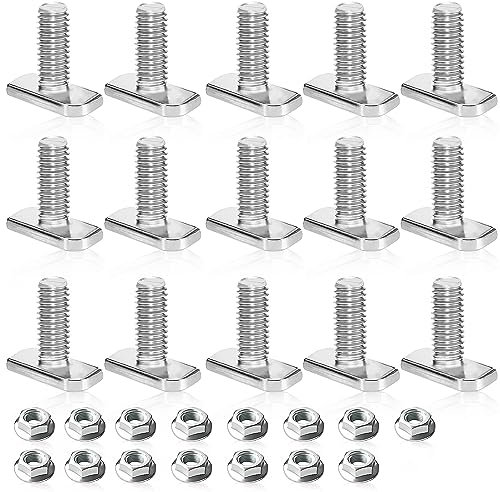 RobLuX 15 Piezas Tornillos de Cabeza de Martillo M10 x 25 Tornillos para Cabeza de Martillo Acero Inoxidable Tornillos en T con Tuercas de Brida para Montaje Fotovoltaico y Solar