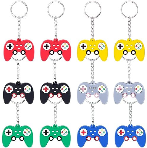 Luckious Gamer's Delight: 12 Pieces Gaming Party Bag Fillers Boys Keyrings Gaming Controller Gaming Keychains Cartoon Game Controller Keychain(12Pcs)