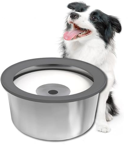 Bebedero Antigoteo Perro, 2L De Acero Inoxidable Sin Derrames No Mojada Boca Bebedero Agua Fria Perros, Bebedero Lento Antideslizante para Mascotas Desordenados
