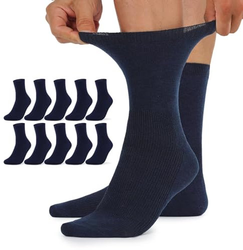 TUUHAW Socken ohne Gummibund Herren 47-50 Diabetikersocken Damen Diabetiker Socken 10 Paar Comfort Baumwolle Dunkelblau Herrensocken Gesundheitssocken ohne Bund