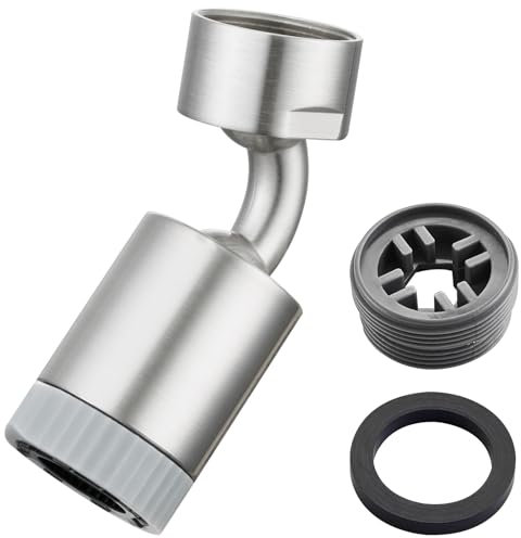 CREA Wasserhahn-Aufsatz Universal, 360° Drehbar Luftsprudler Hahn, Wasserhahn-Strahlregler mit zwei Strahlarten, Perlator für Wasserarmatur Küche/Bad, Gebürstet