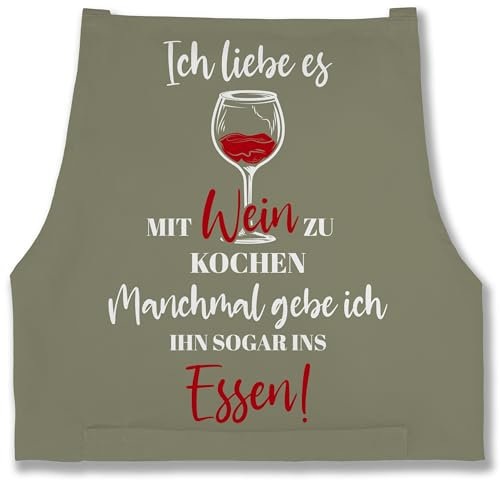 Shirtracer Schürze - Kochschürze - Erwachsene - Ich liebe es mit Wein zu kochen - 85x69 - Sage Grün - kochschuerze damen lustig küchenschürze geschenk lustige männerschürzen geschenke