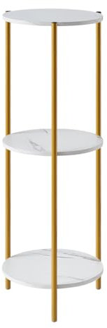 NICEME 90 cm Tall Plant Pot Stand Rack Corner Shelf, Cake Table Tall Side End Table for Living Room, Indoor (White, Round 3 Tier)