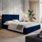 MOTIVENA Dalia Chesterfield Polsterbett 120x200 mit Bettkasten, Chesterfield Bett 120x200 mit Stauraum, Bett Kopfteil Samt, ohne Matratze, Bett Samt, Polsterbett 120x200 Blau Dunkelblau