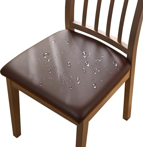 Alishomtll PU Stuhlbezug 4er/6er Set Stretch Leder Sitzbezüge Wasserdicht Sitzflächenbezug Abnehmbar Waschbar Esszimmerstuhl Hussen für Esszimmer Küche Hochzeit Garten Büro (Kaffee, 6 Stück)