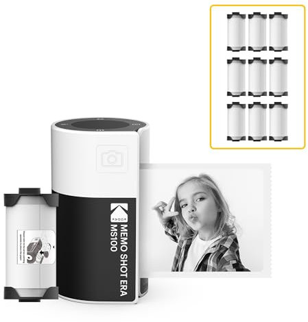 KODAK Memo Shot ERA Kids Cámara Digital instantánea y Etiquetadora, Blanco (Cámara con 1 Rollo de Cartucho de Etiquetas One-Touch + Set de 9 Rollos de Cartuchos)