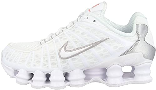 Nike Women's Shox TL Sneaker, White Metallic Silver Max Orange, 10.5 UK