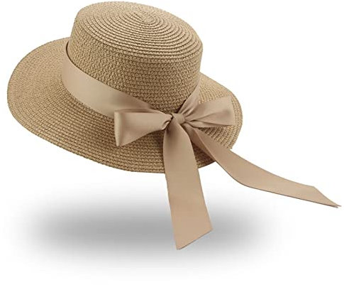 L'Été des Chapeaux pour Femmes Chapeau De Seau De Plage D'Été des Chapeaux De Paille pour Les Femmes Flat Top Ruban Bowknot Élégant De Luxe De Paille De Femmes D'Été De Chapeaux