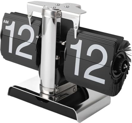 Alomejor Vintage-Uhr mit Automatischem Umblättern, Schreibtisch-Tischuhr aus Edelstahl mit Elegantem Europäischem Design für Wohnzimmer