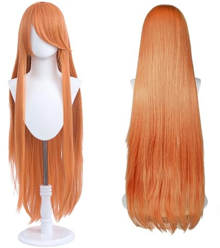 UTIEHD 100cm lange Perücke, universell für Anime-Kostüm-Cosplay, Party, täglichen Gebrauch, Festivals und Halloween, ideal für TV, Film, Anime-Charakter-Cosplay (Orange)