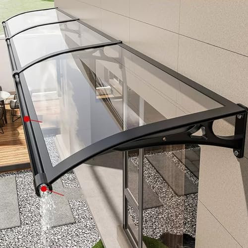 Door Canopy, Front Door Awning, Outdoor Porch Awning, Clear Polycarbonate Solid Panel with Large Gutter, Quietly Extendable, Suitable for Roof/Patio/Window/Porch (Black) (60x200cm/24x79in,A)