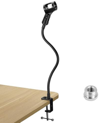 QWORK Gooseneck Desktop Microphone Stand with Heavy Duty Desk Clamp, 3/8 to 5/8 Screw Adapter Included, 360° Adjustable Mic Arm, Gooseneck Mic Stand for Podcast, Meetings, Lectures,TV,Radio
