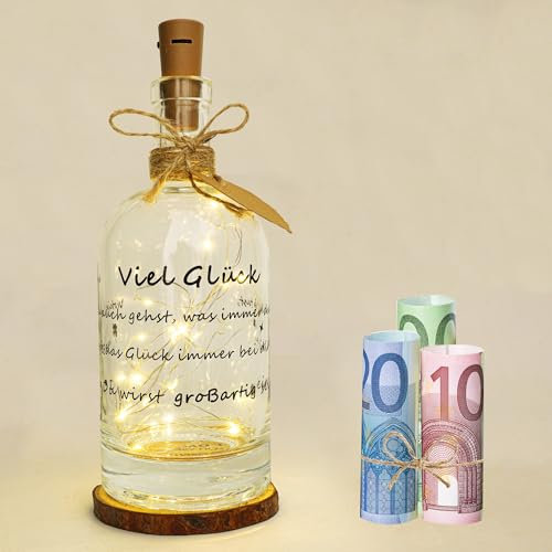 Seutgjie Viel Glück Geschenke, LED Flaschenlicht mit Spruch Motivierende Inspirierende Geschenke für Bestie Schwester Kollegen im neuen Job Zuhause Personalisiertes Geschenk