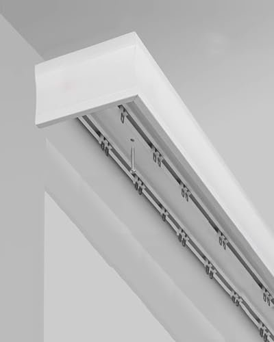 ZJFJMBD Ceiling Mounted Double Rails Curtain Track for Room Dividers - Above Windows Curtain Track Set with Curtain Boxes and Valance