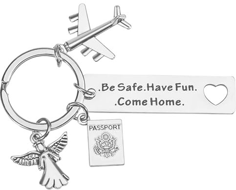 sdhiiolp Glücksbringer Schlüsselanhänger auslandsjahr abschiedsgeschenk geschenke für reisende mit Gravur Be Safe. Have Fun. Come Home. mit Schutzengel Passport Flugzeug Anhänger Glücksbringer Reise