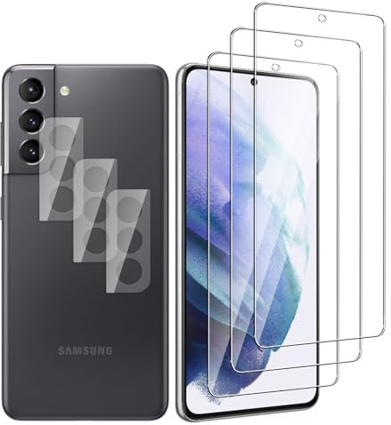 QZJinchen Lot de 6, 3 x Verre Trempé pour Samsung Galaxy S21 5G et 3 x Protection Caméra Arrière. bords incurvés 2.5D,HD Transparent, Dureté 9H Glass ,Compatible avec Samsung Galaxy S21 5G