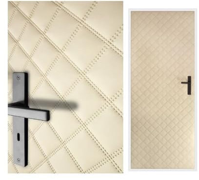 Türverkleidung 115x215 cm Türpolsterung Schallschutz Komplettpaket XXL Wärmedämmung Tür Reparatur für Innentüren Kunstleder Steppung 7x7 cm (Beige)