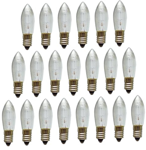 Erzgebirgslicht - AUSWAHL - 21x Topkerze Spitzkerze 34V 3W E10 für 7 Brennstellen Ersatzbirne Glühbirne Riffelkerze Glühlämpchen für Lichterketten und Schwibbogen (keine LED!)
