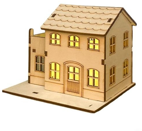 CNANRNANC Holzhaus, Weihnachtsdekoration, DIY-LED-Tisch-Weihnachtsbaum-Heimdekoration(A)