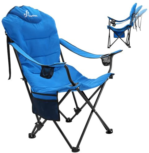 Sportneer Campingstuhl Faltbar Klappstuhl: Klappstuhl Camping bis 160 kg 3 Verstellbar Winkel Camping Stuhl Angelstuhl mit Rückenlehne Kopfstütze und Tragetasche, Faltstuhl Camping Outdoor, blau