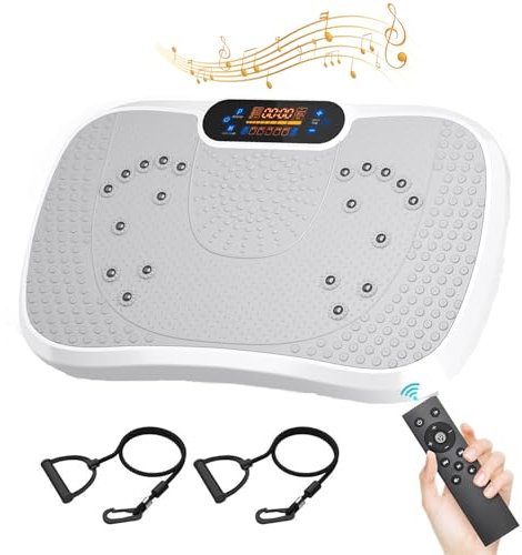 Moziel Plateforme Vibrante Perte de Poids, Plaque Vibrante Oscillante avec Moteur Puissante, 99 Vitesses Réglables, Haut-Parleur Bluetooth, Port USB - Blanc