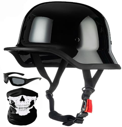 SYEBVTQ Retro Deutsche Motorrad Halbhelme mit ECE Motorradhelm für Herren und Damen Vintage Halbschalenhelm Jethelm Retro Chopper Helm für Bike Fahrrad Cruiser Moped Scooter Offenem Helm