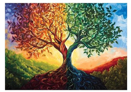 WUFIEA Albero Della Vita Quadri, Albero colorato delle quattro stagioni Decorazione Murale Camera da letto Soggiorno Quadro - 60x80cm Non incorniciato(Multicolore)