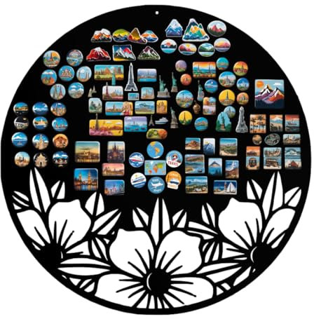 Anwicar Magnettafel - Magnetische Pinnwand mit Blumen-Motiv - ideal für Magnete und Notizen - magnetisches Whiteboard - beschreibbare Tafel - inkl. Montageset - 70x70 cm - Schwarz