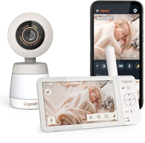 Gigaset Baby 700 Connected–Video-Babyphone mit 5,5-Full HD-Touchscreen–Sichere FHSS & WLAN Übertragung–Lange Akkulaufzeit-große Reichweite-mit Gigaset App, Cream White/Warm Grey [Deutsche Version]